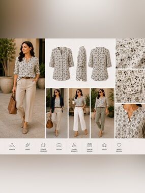 croft & barrow Cream Floral-Print Short Sleeve Tunic